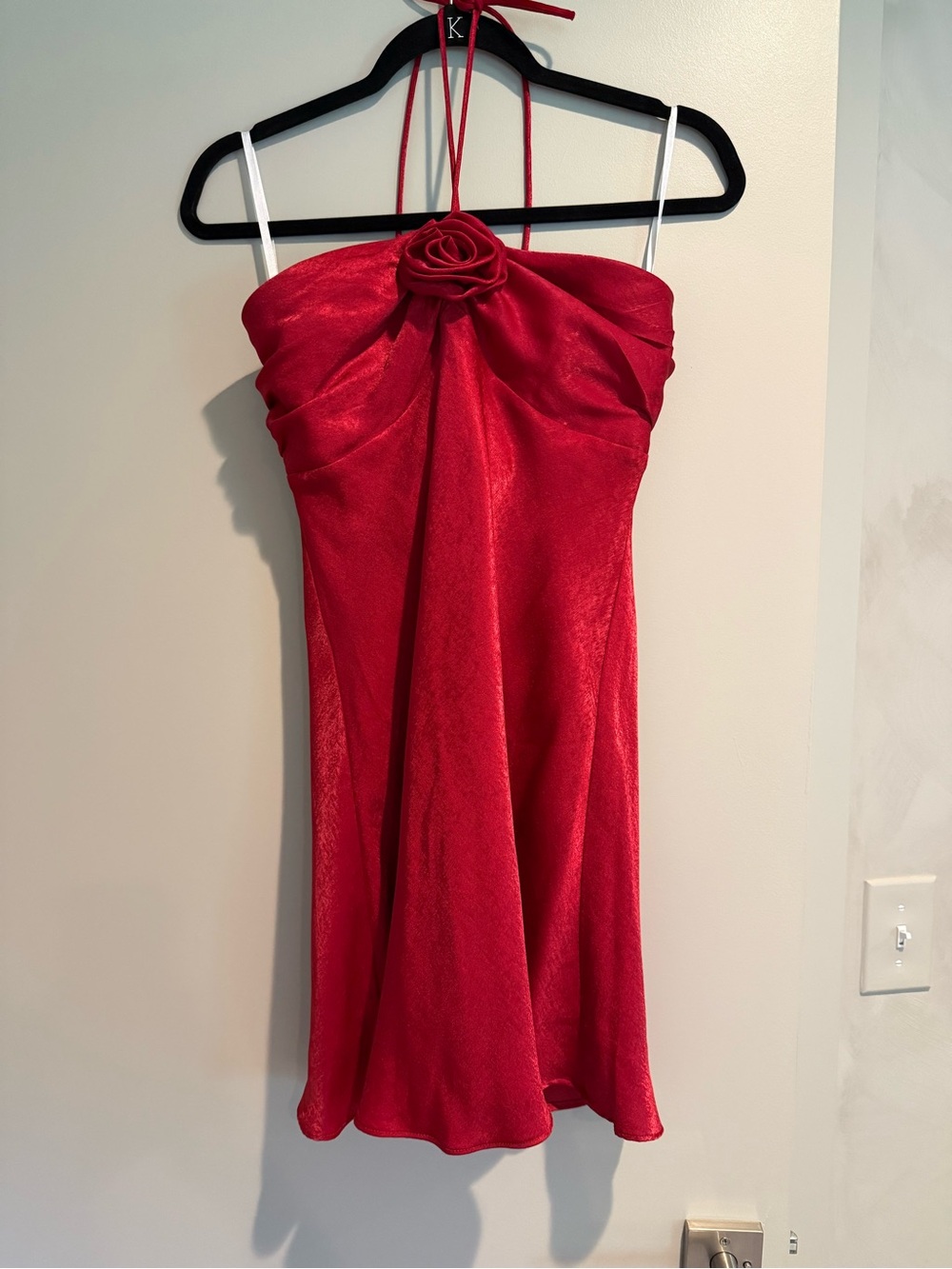 Revolve NWT Dress: Red Halter Rose-Accent Cocktail Dress